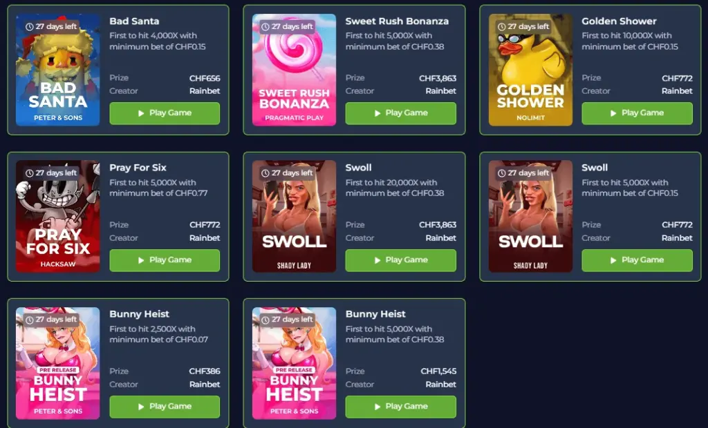 challenges on rainbet