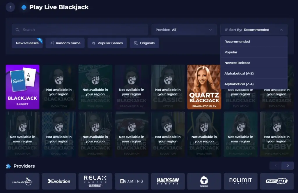blackjack games on rainbet