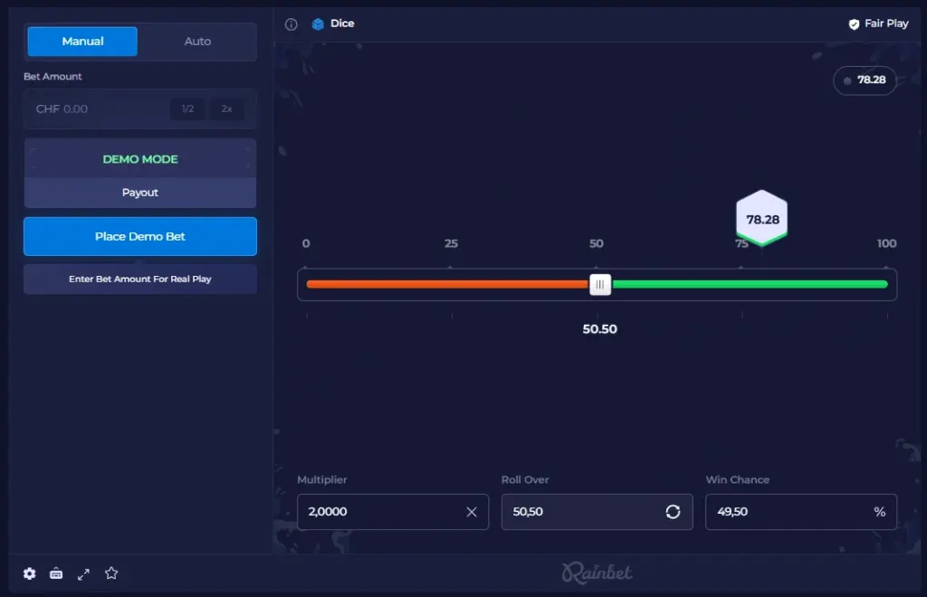 rainbet dice game