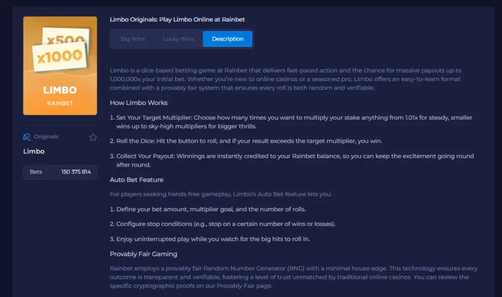 limbo on rainbet casino
