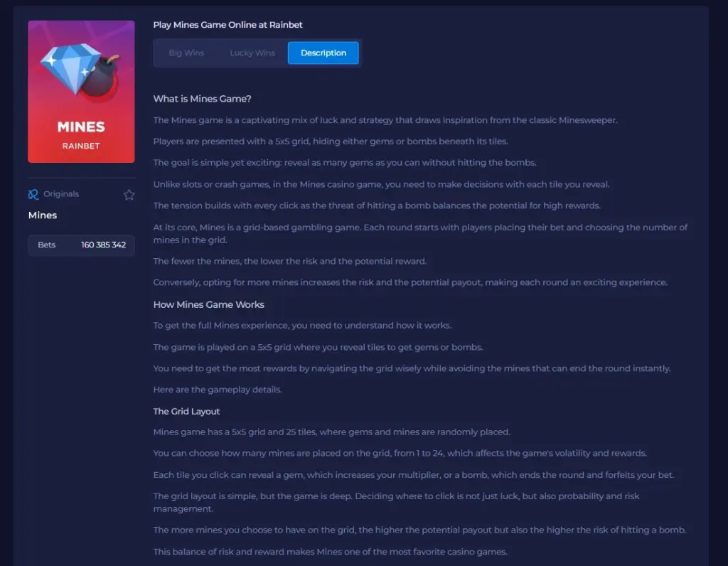 game rules in rainbet mines