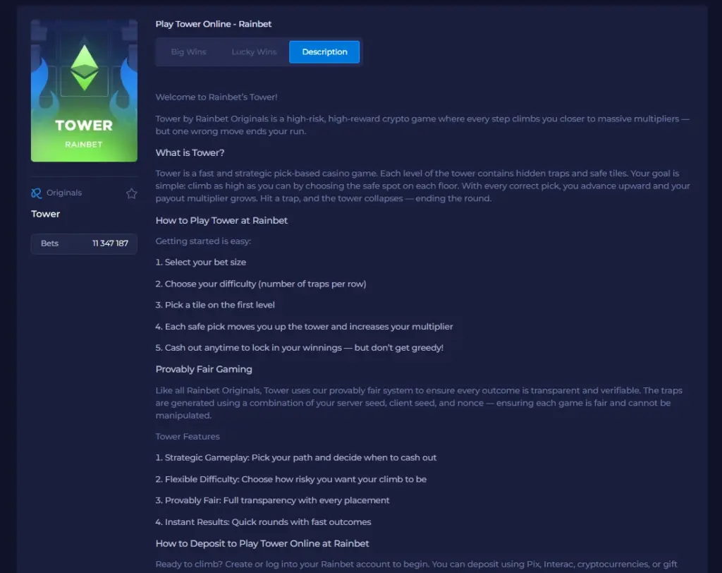 tower rainbet game rules