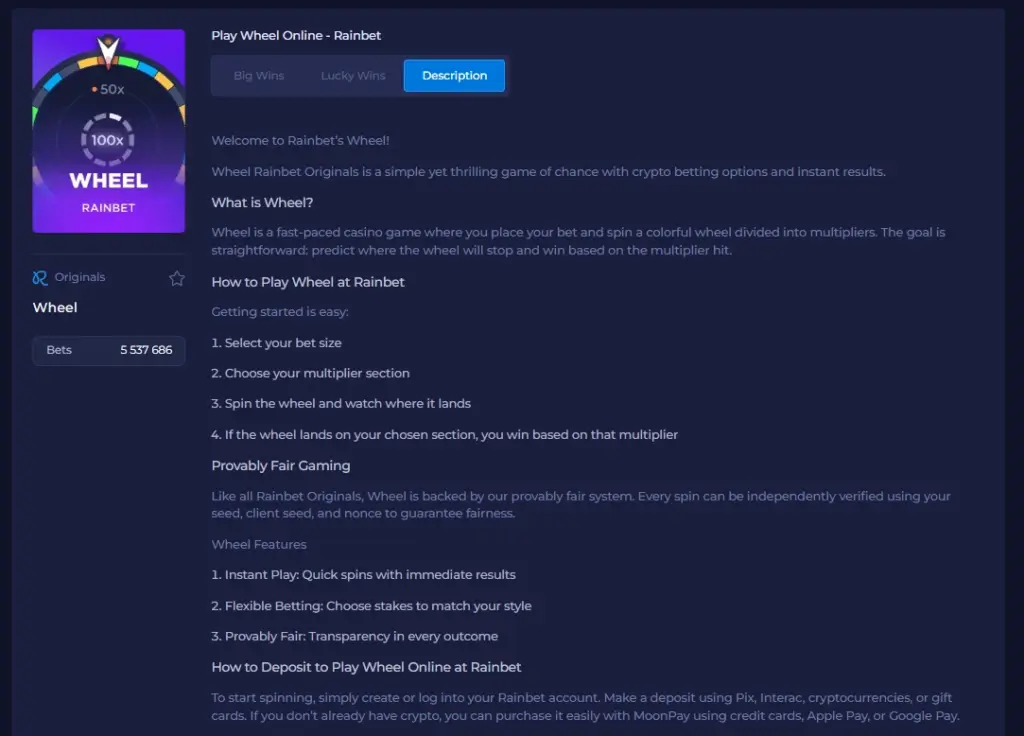 rainbet wheel game rules