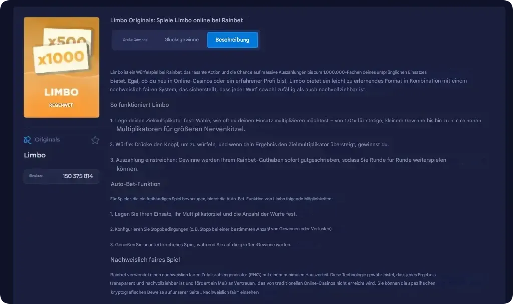 Limbo auf Rainbet Kasino