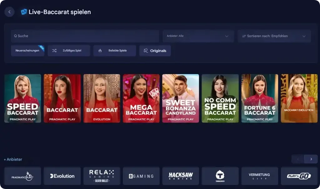 Rainbet Baccarat-Spiele
