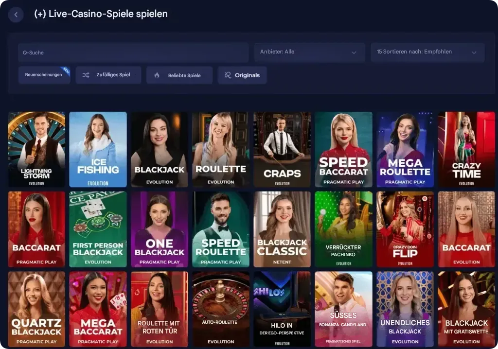Rainbet Live-Casino Spiele