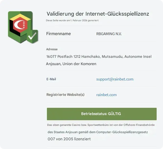 Rainbet Lizenzüberprüfung