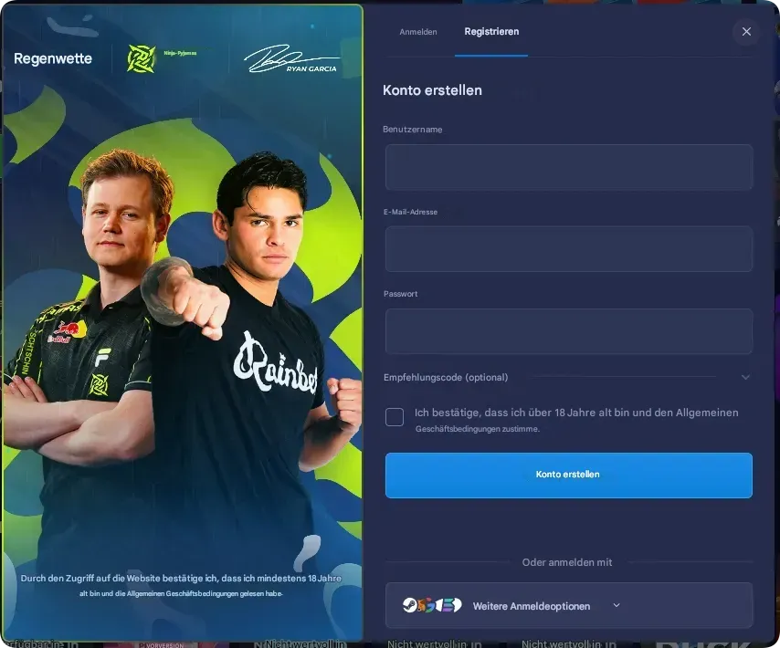 Rainbet Registrierung