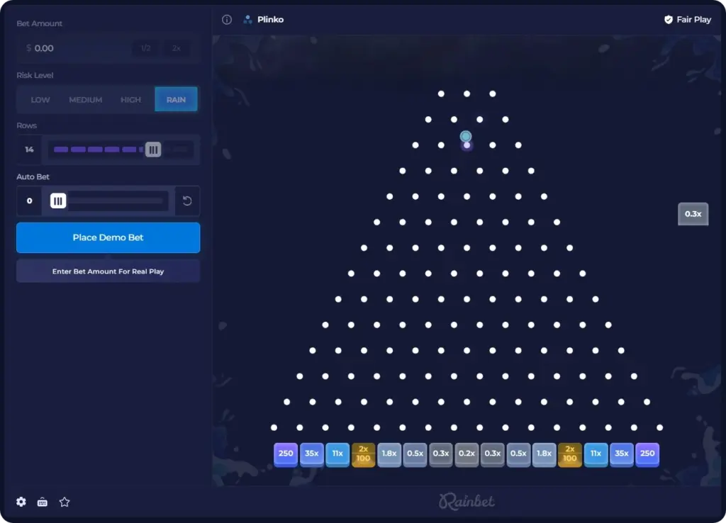 Rainbet Plinko demo simulator free play mode no registration