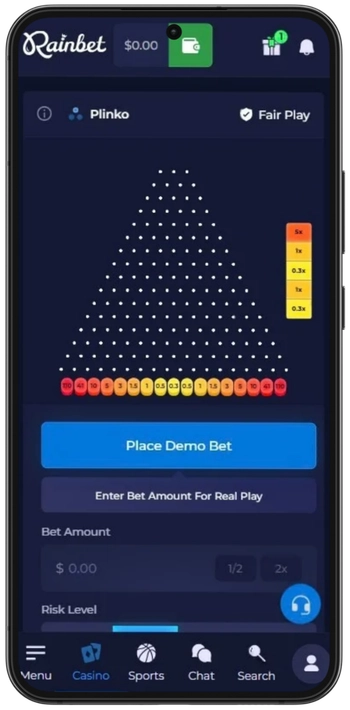 Rainbet Plinko Medium risk level board