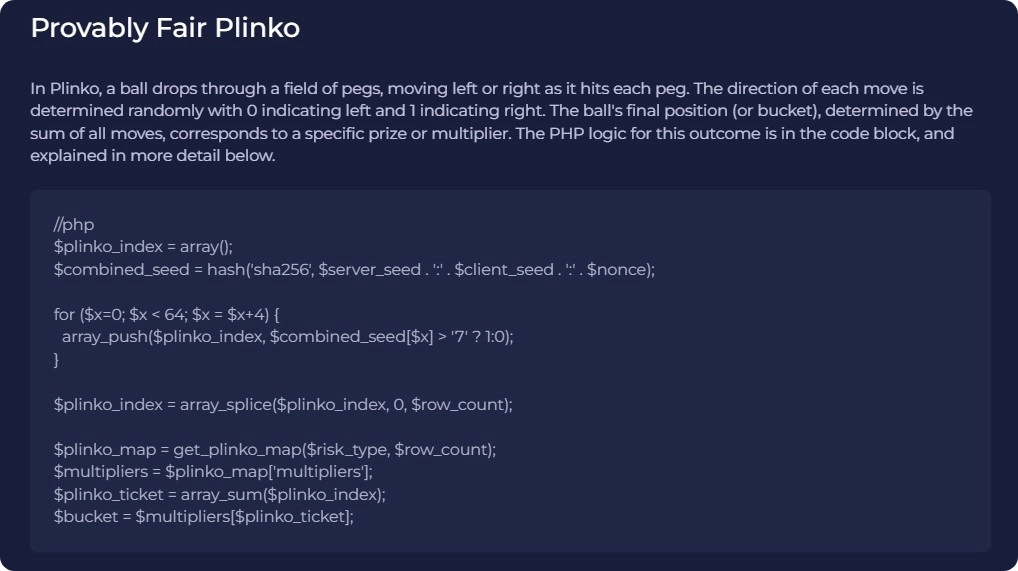Rainbet Plinko Original Provably Fair system seed verification interface