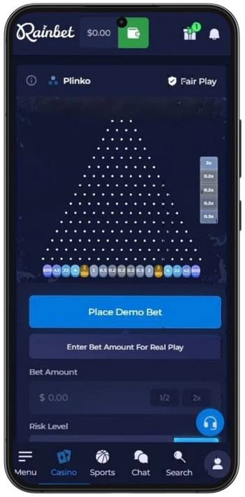 Rainbet Plinko Rain risk level exclusive mode