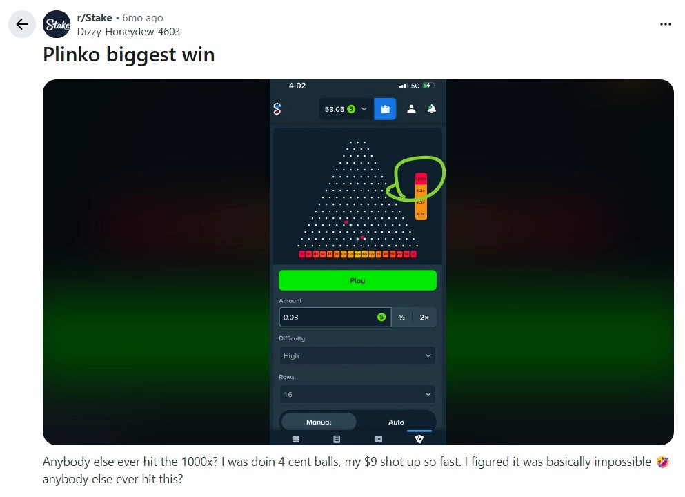 Rainbet Plinko player review on Reddit